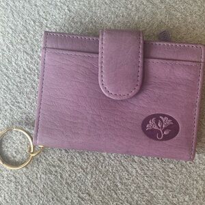 Buxton, Julia, vintage, NWOT,lavender, leather,card holder with gold keyring